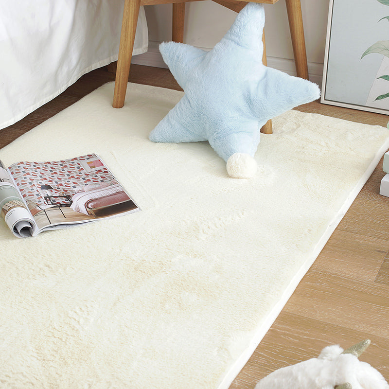 White Living Room Area Rug Solid Color Polyester Area Carpet Non-Slip Backing Rug