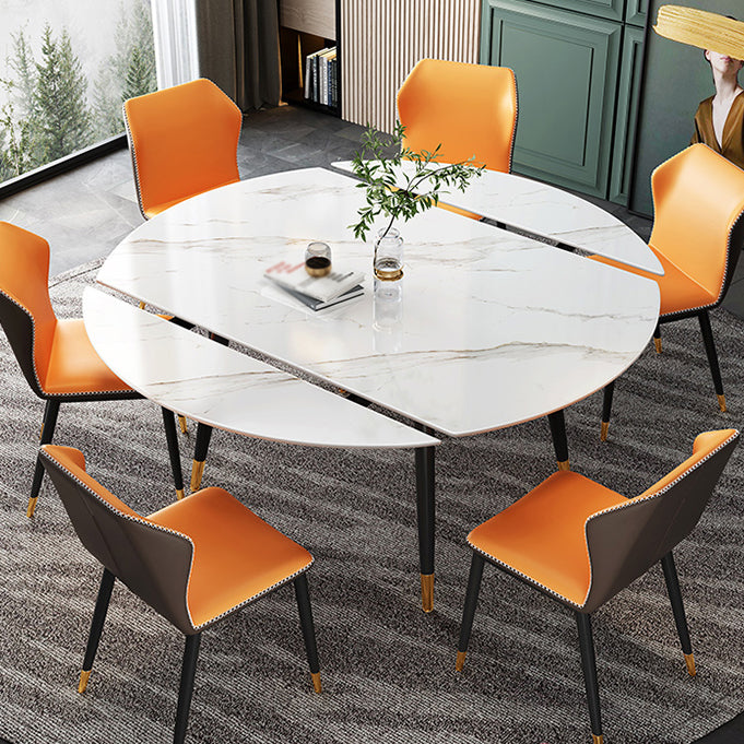 Traditional Luxury Round Drop-Leaf Dining Table Stone Furniture for Dining Room