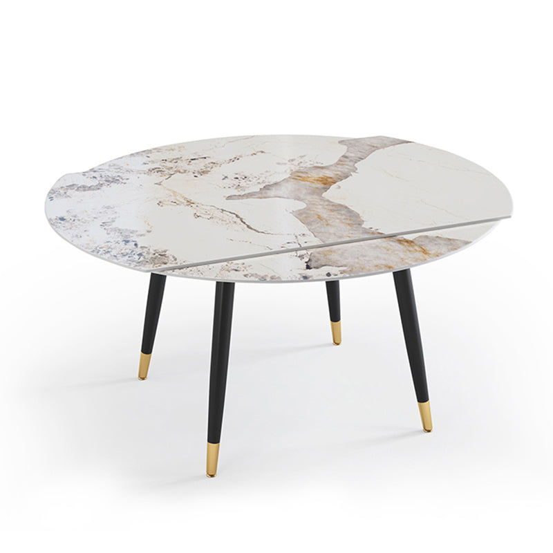 Traditional Luxury Round Drop-Leaf Dining Table Stone Furniture for Dining Room