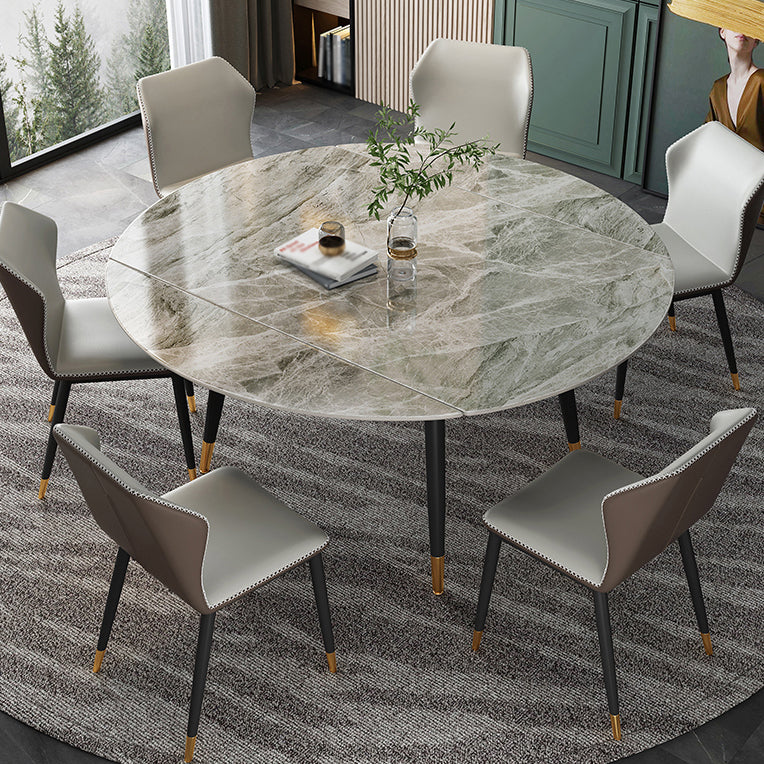 Traditional Luxury Round Drop-Leaf Dining Table Stone Furniture for Dining Room