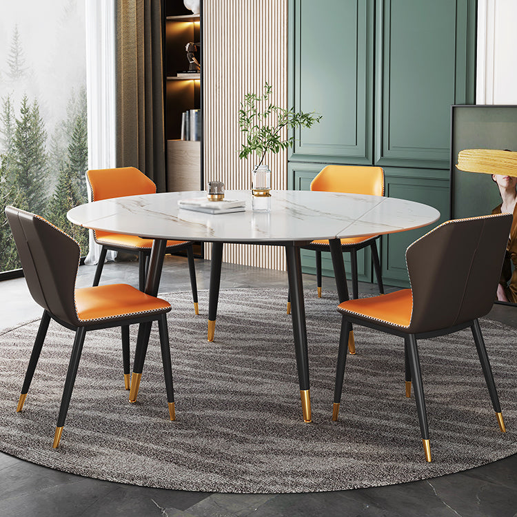 Traditional Luxury Round Drop-Leaf Dining Table Stone Furniture for Dining Room