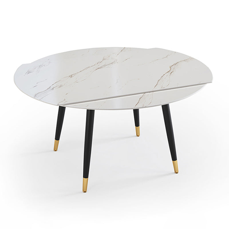 Traditional Luxury Round Drop-Leaf Dining Table Stone Furniture for Dining Room