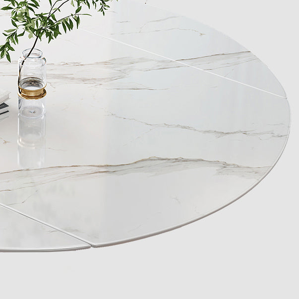 Traditional Luxury Round Drop-Leaf Dining Table Stone Furniture for Dining Room