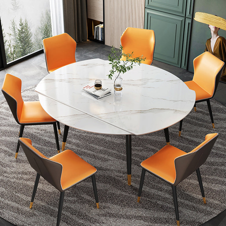 Traditional Luxury Round Drop-Leaf Dining Table Stone Furniture for Dining Room