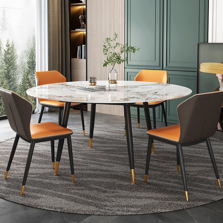 Traditional Luxury Round Drop-Leaf Dining Table Stone Furniture for Dining Room