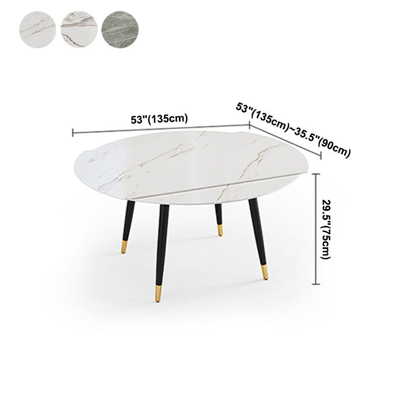 Traditional Luxury Round Drop-Leaf Dining Table Stone Furniture for Dining Room