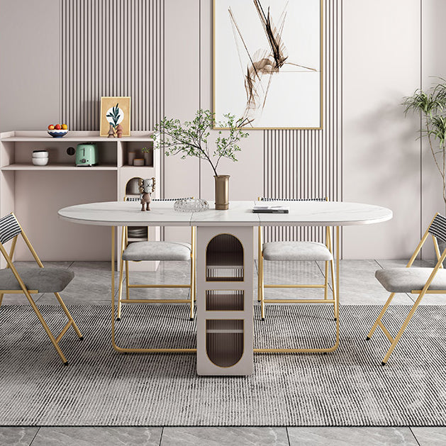 Contemporary Style Oval Dining Table Drop-Leaf Dinner Table,15"L x 31.5"W x 29.5"H