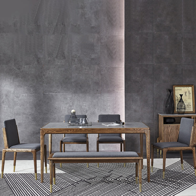 Sintered Stone Grey Dining Table Mid-Century Modern 4 Legs Table for Dining Room