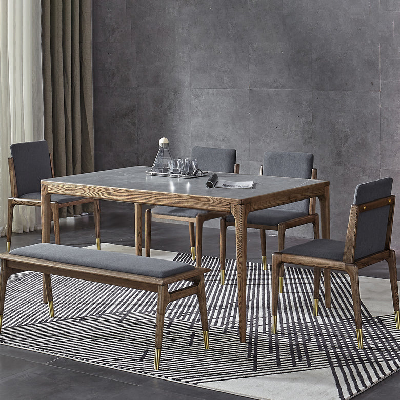 Sintered Stone Grey Dining Table Mid-Century Modern 4 Legs Table for Dining Room