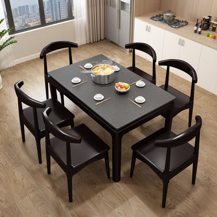 Mesa de comedor de piedra sinterizada de mediados de siglo, mesa rectangular con base de madera maciza de 4 patas para el hogar