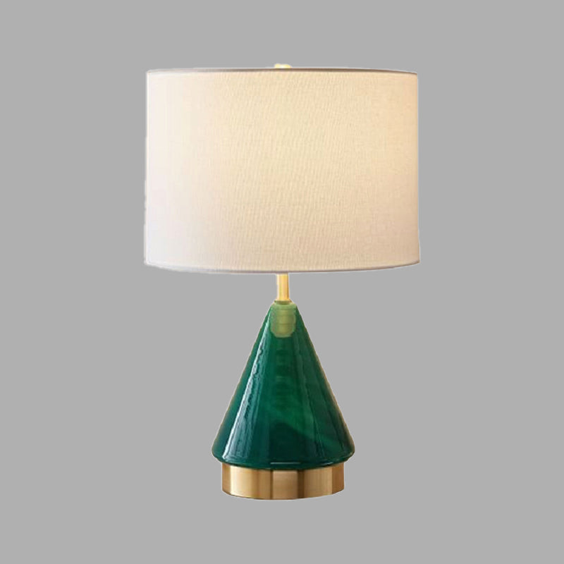 Zeitgenössische 1 Glühbirnen -Taskbeleuchtung grüner Zylinder kleine Schreibtischlampe mit Stoffton