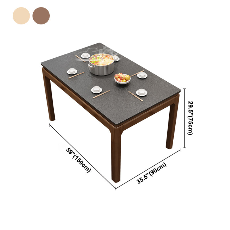 Mesa de comedor de piedra sinterizada de mediados de siglo, mesa rectangular con base de madera maciza de 4 patas para el hogar