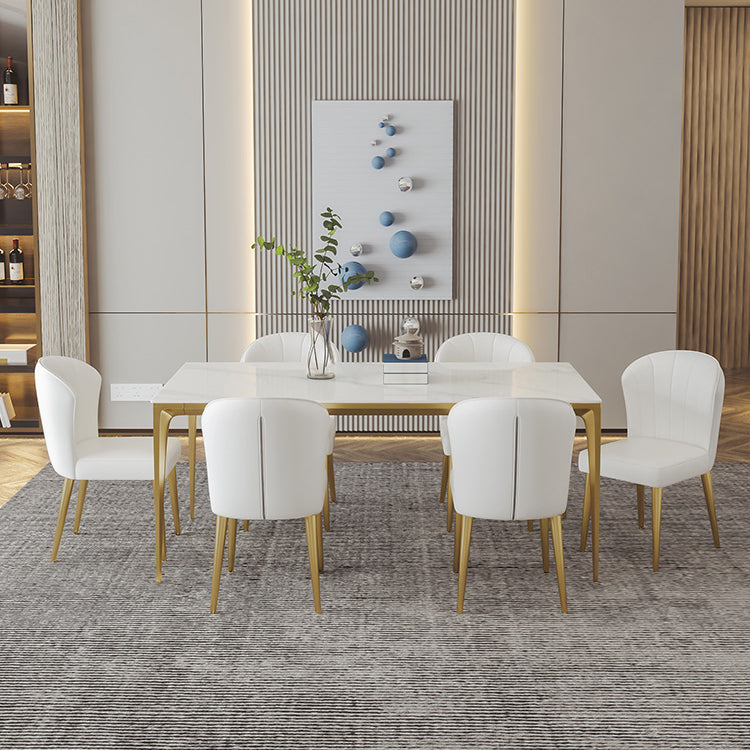 Mesa de comedor de piedra sinterizada Estilo de lujo 4 patas Mesa de rectángulo base para comedor