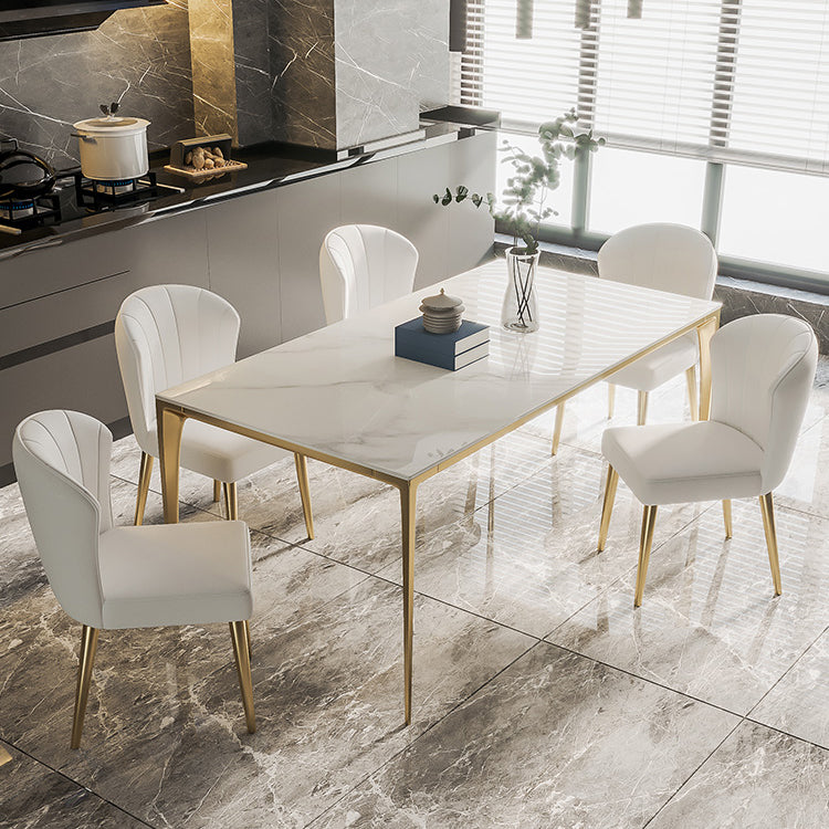Mesa de comedor de piedra sinterizada Estilo de lujo 4 patas Mesa de rectángulo base para comedor