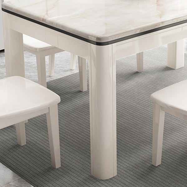 Mid-Century Home Marble Dining Table Rectangle Shape Table with 4 Legs Base