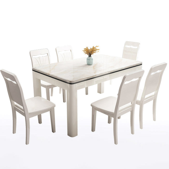 Mid-Century Home Marble Dining Table Rectangle Shape Table with 4 Legs Base