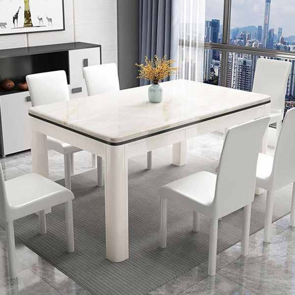 Mid-Century Home Marble Dining Table Rectangle Shape Table with 4 Legs Base