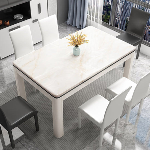 Mid-Century Home Marble Dining Table Rectangle Shape Table with 4 Legs Base
