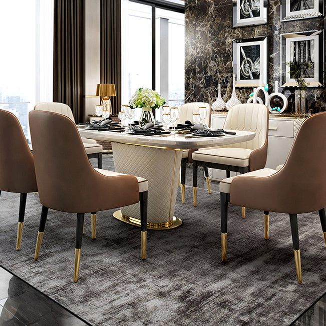 Glam Marble Rectangle Shape Dining Table Standard Kitchen Dining Table with Pedestal Base