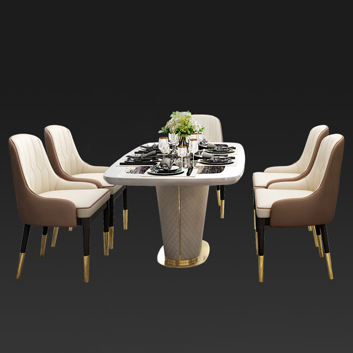 Glam Marble Rectangle Shape Dining Table Standard Kitchen Dining Table with Pedestal Base