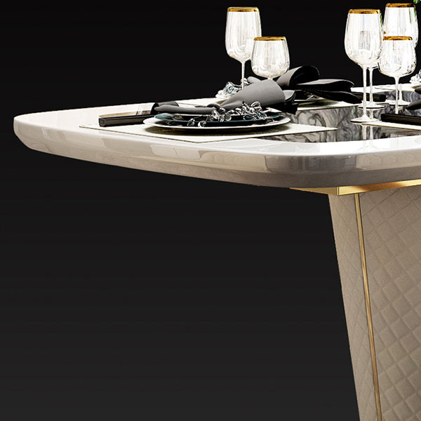 Glam Marble Rectangle Shape Dining Table Standard Kitchen Dining Table with Pedestal Base