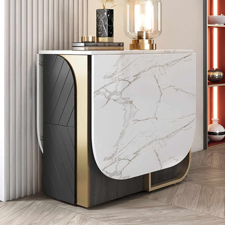 Moderne stijl rechthoek eettafel drop-blad 62 "tafel met metalen basis voor huisgebruik