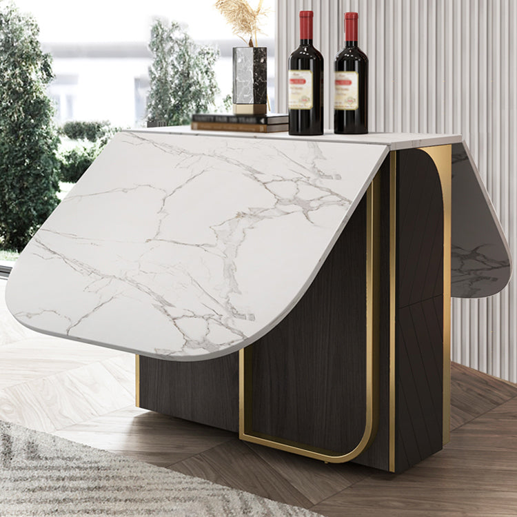 Moderne stijl rechthoek eettafel drop-blad 62 "tafel met metalen basis voor huisgebruik