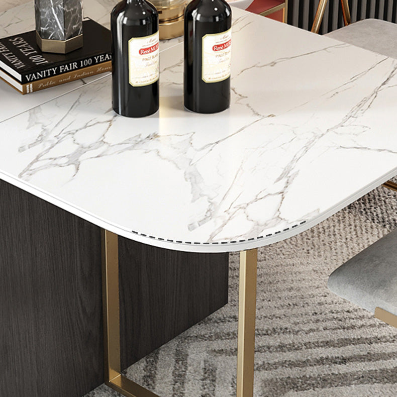 Moderne stijl rechthoek eettafel drop-blad 62 "tafel met metalen basis voor huisgebruik