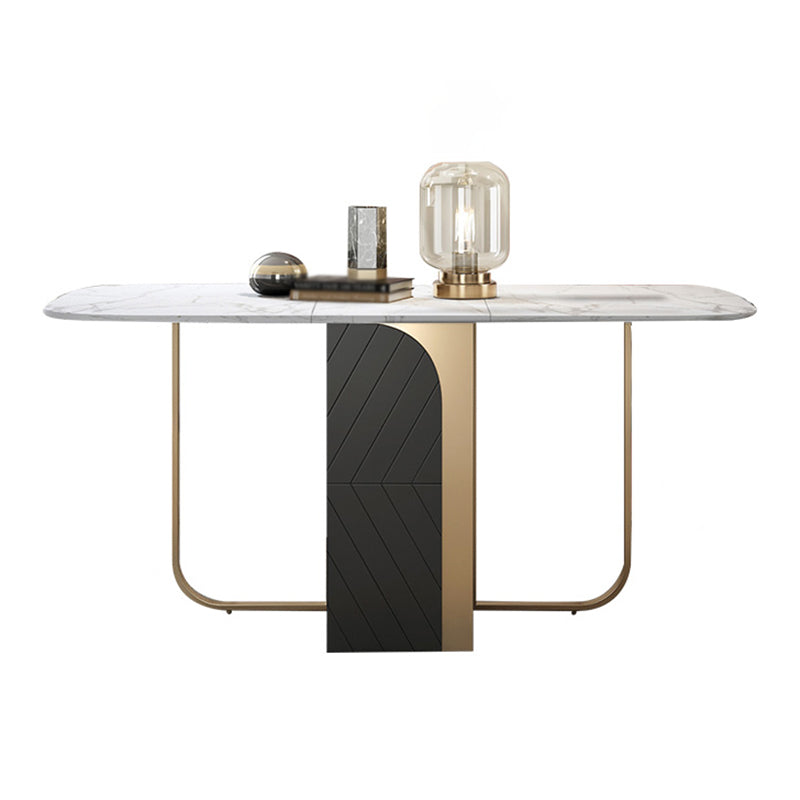Moderne stijl rechthoek eettafel drop-blad 62 "tafel met metalen basis voor huisgebruik