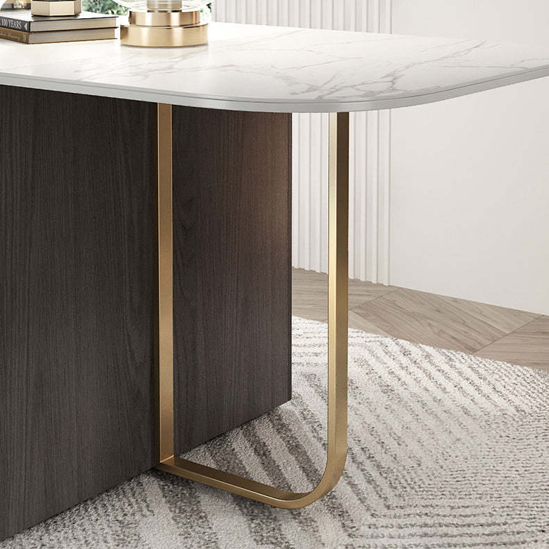 Moderne stijl rechthoek eettafel drop-blad 62 "tafel met metalen basis voor huisgebruik