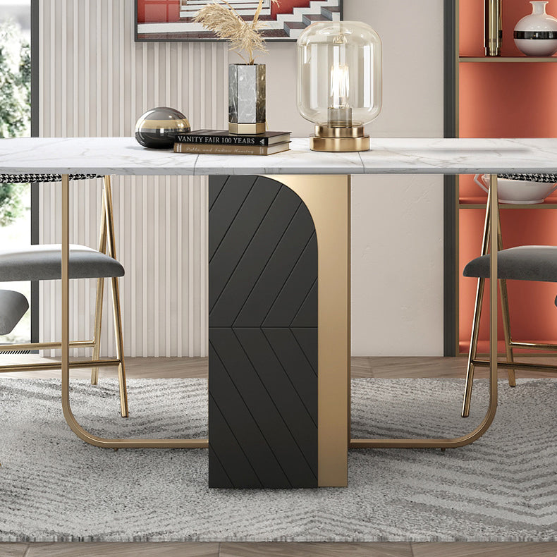 Moderne stijl rechthoek eettafel drop-blad 62 "tafel met metalen basis voor huisgebruik