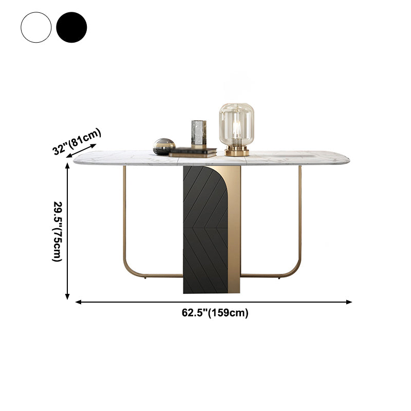 Moderne stijl rechthoek eettafel drop-blad 62 "tafel met metalen basis voor huisgebruik