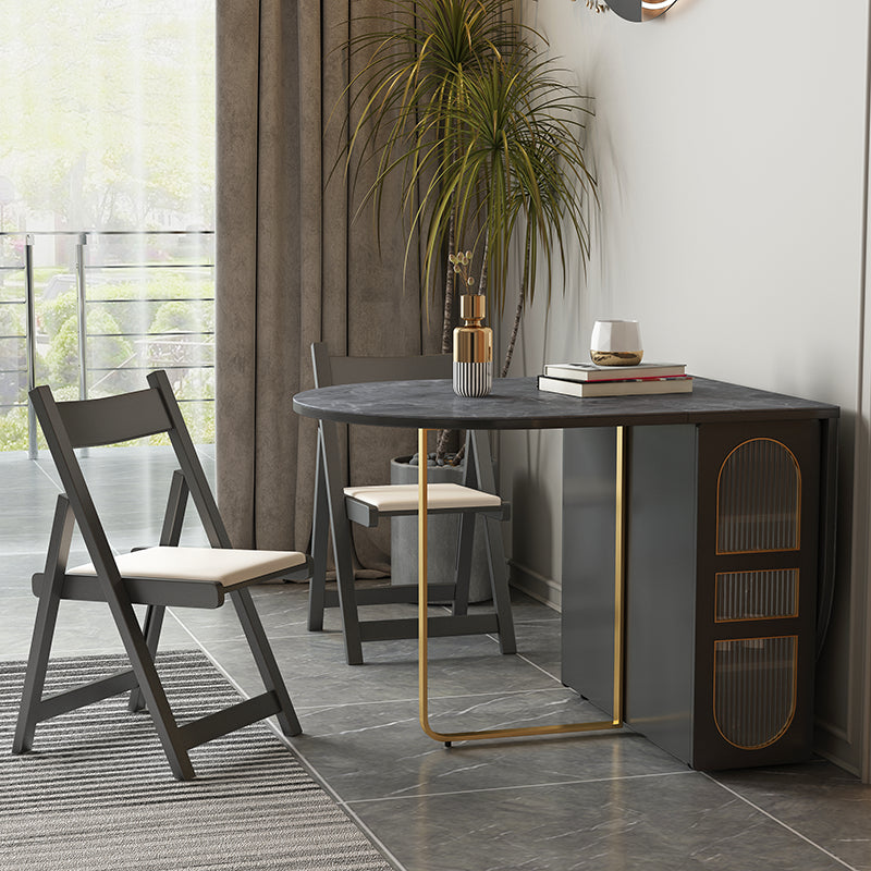 Modern Style Rectangle Dining Table Sintered Stone Drop-Leaf 59" Table for Home Use