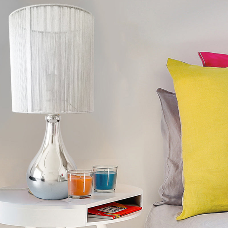 Lampada da comodino con paralume dritto, tessuto moderno, 1 lampadina, luce da lettura per libri in bianco