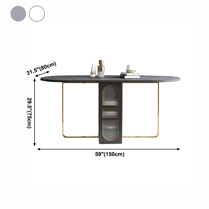 Modern Style Rectangle Dining Table Sintered Stone Drop-Leaf 59" Table for Home Use
