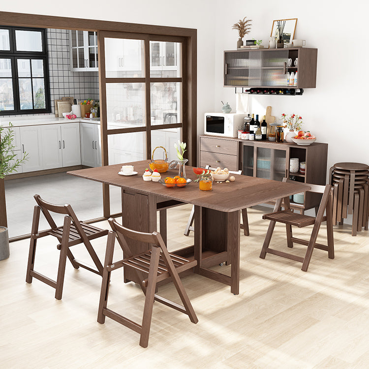 Mid-Century Modern Dining Table Rectangle Solid Wood Drop-Leaf Dining Table