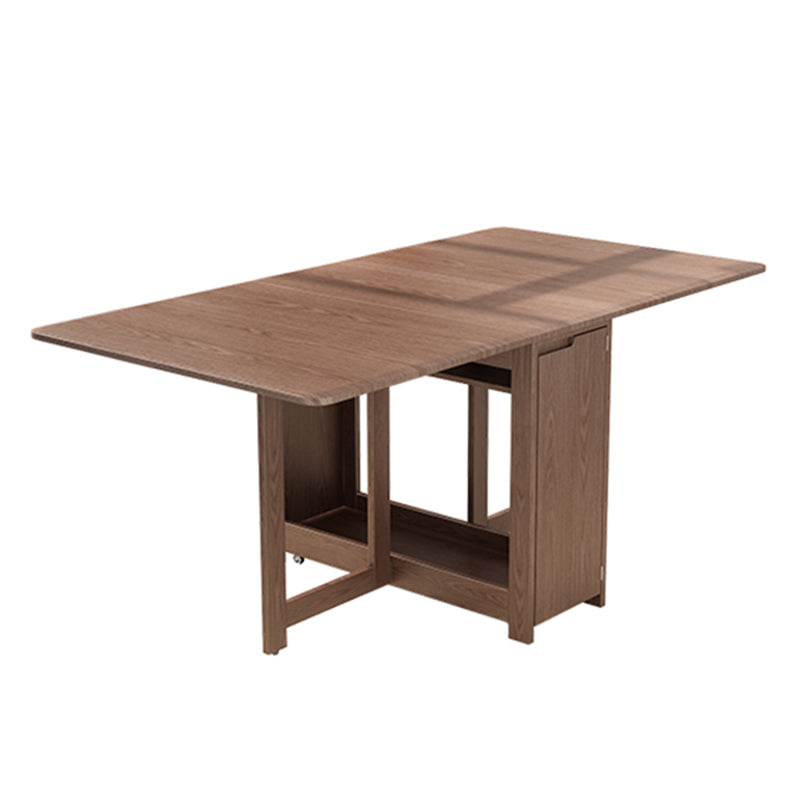 Mid-Century Modern Dining Table Rectangle Solid Wood Drop-Leaf Dining Table