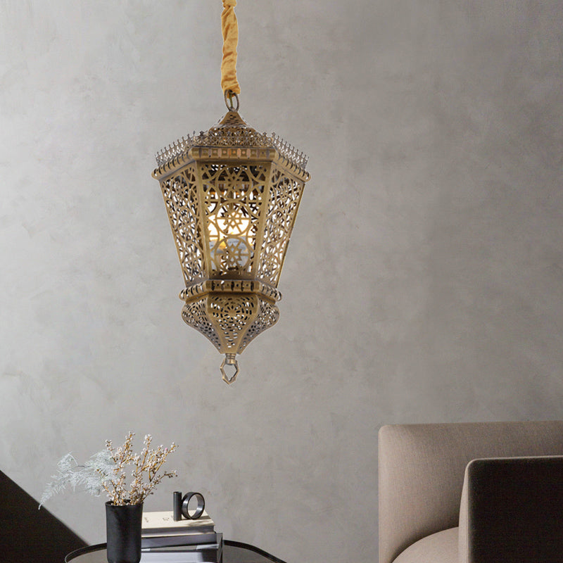 Brass 1 Light Hanging Lighting Arab Style Metal Hollowed Out Pendant Lamp for Corridor