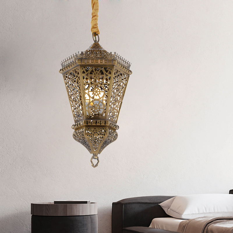 Brass 1 Light Hanging Lighting Arab Style Metal Hollowed Out Pendant Lamp for Corridor