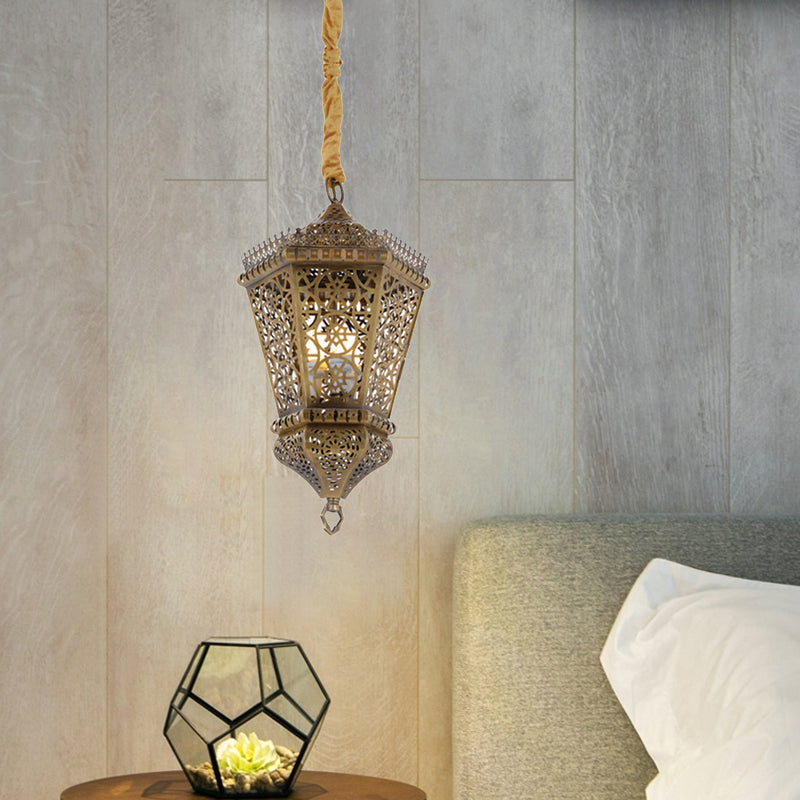 Brass 1 Light Hanging Lighting Arab Style Metal Hollowed Out Pendant Lamp for Corridor