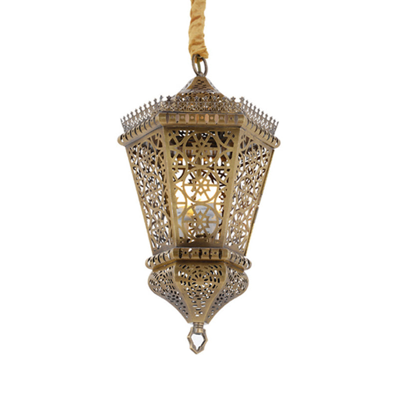 Brass 1 Light Hanging Lighting Arab Style Metal Hollowed Out Pendant Lamp for Corridor