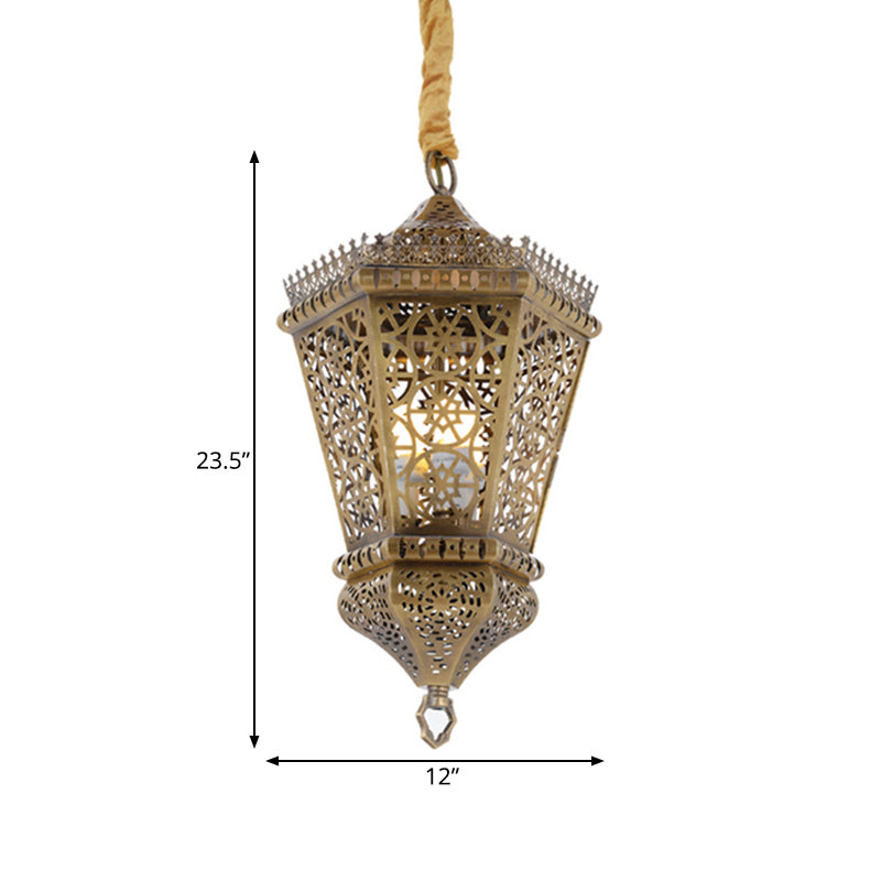 Brass 1 Light Hanging Lighting Arab Style Metal Hollowed Out Pendant Lamp for Corridor