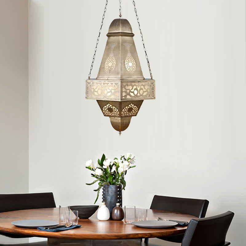 6 Heads Tower Chandelier Lighting Arab Brass Finish Metallic Hanging Ceiling Lamp with Chain