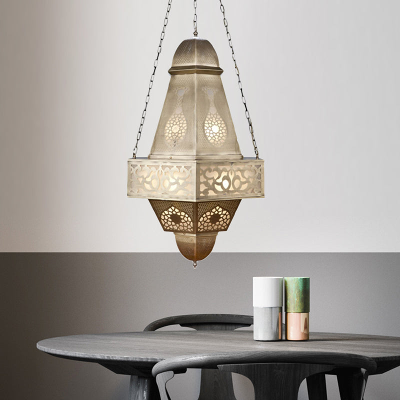 6 Heads Tower Chandelier Lighting Arab Brass Finish Metallic Hanging Ceiling Lamp with Chain