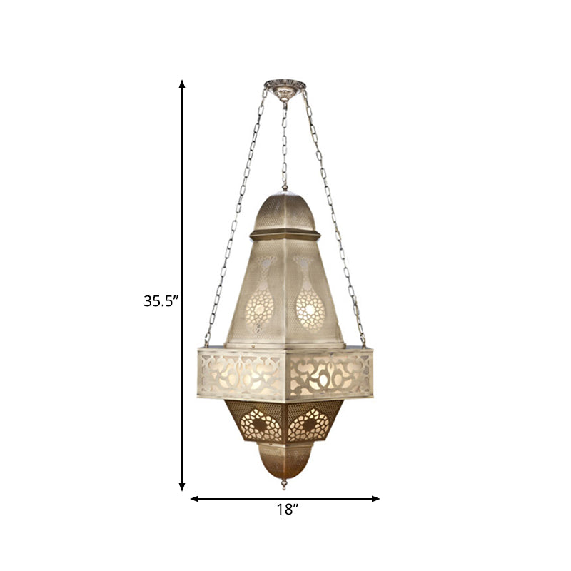 6 Heads Tower Chandelier Lighting Arab Brass Finish Metallic Hanging Ceiling Lamp with Chain