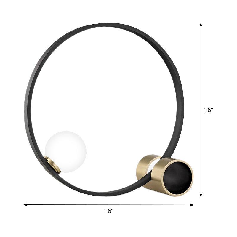 1 Glühbirnenkreis Schreibtisch Licht moderne Metallnachttischlampe in Schwarz mit Milchglasschatten