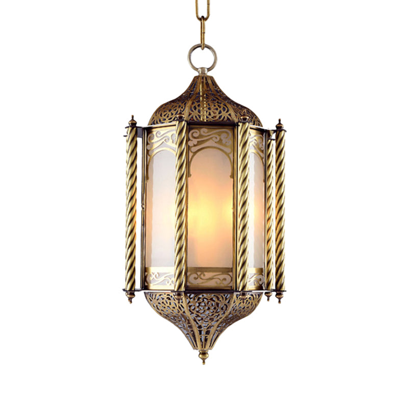 Metallic Brass Pendant Chandelier Lantern 3 Lights Arab Hanging Ceiling Light with Opal Glass Shade