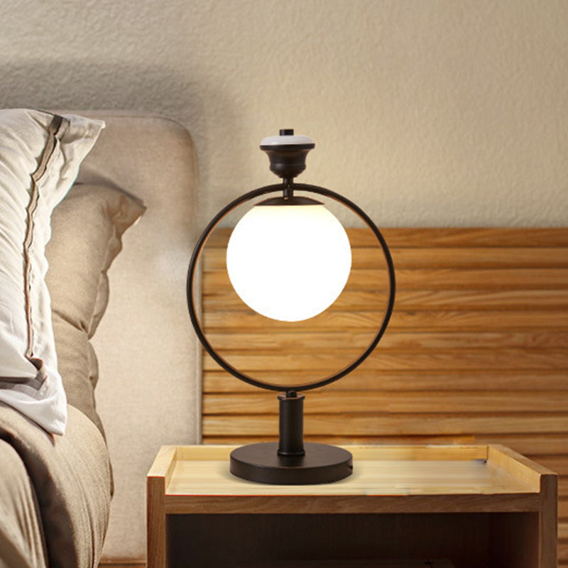 1 tête de chevet de tête lumière moderne lampe de table de nuit noire moderne avec teinte en verre laiteux mondial