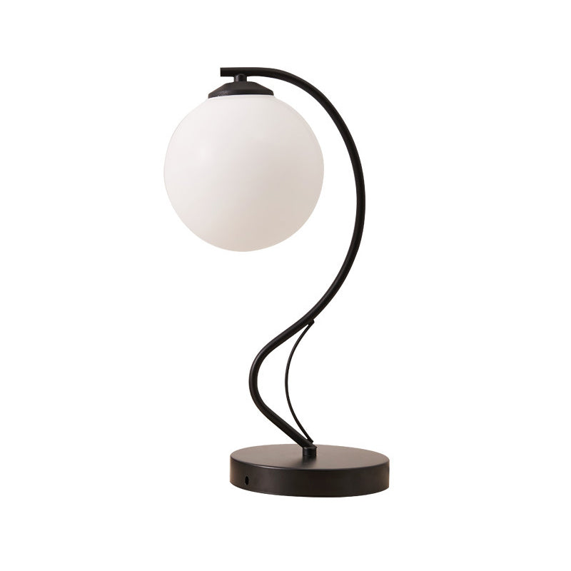 White Glass Ball Task Lamp Modernist 1 Head Black Reading Book Light with Curved Metal Arm