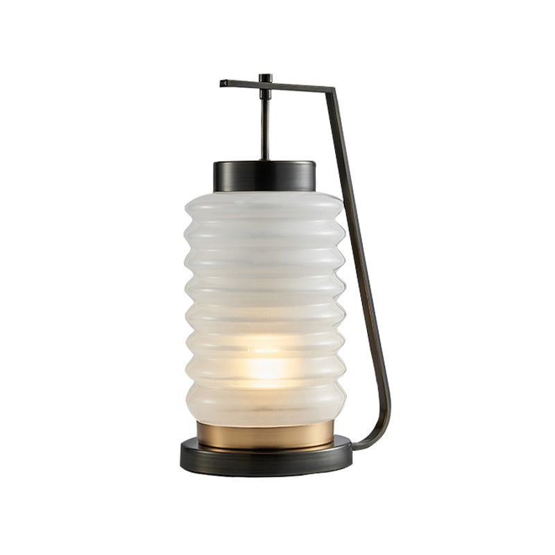 Frosted Glass Lantern Nightstand Lamp Contemporary 1 Head Reading Book Light in Black